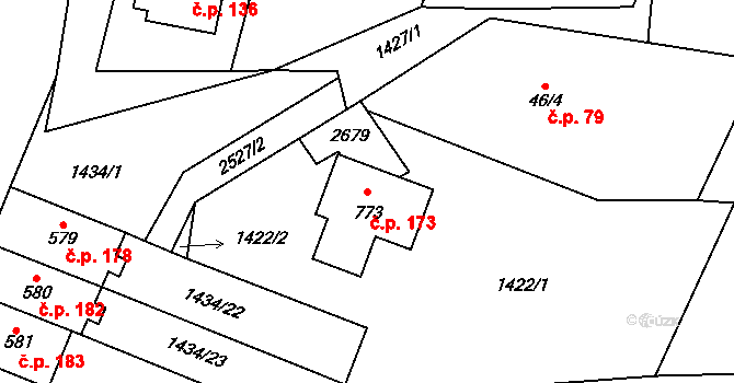 Mrač 173 na parcele st. 773 v KÚ Mrač, Katastrální mapa
