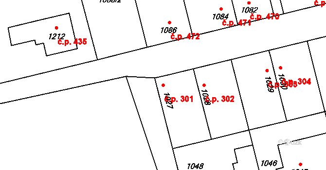 Libušín 301 na parcele st. 1027 v KÚ Libušín, Katastrální mapa