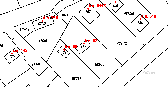Doubravčice 92 na parcele st. 172 v KÚ Doubravčice, Katastrální mapa