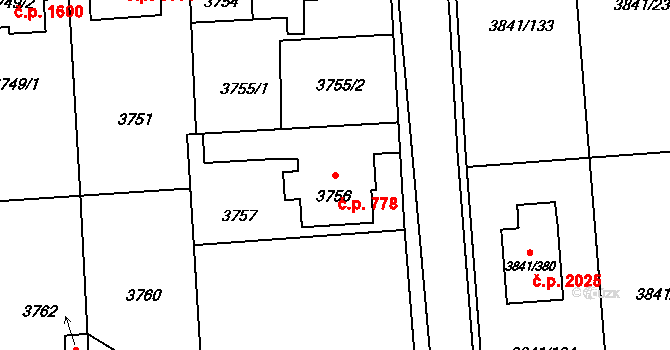 Úvaly 778 na parcele st. 3756 v KÚ Úvaly u Prahy, Katastrální mapa