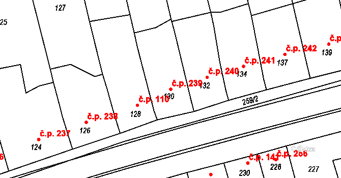 Grygov 239 na parcele st. 130 v KÚ Grygov, Katastrální mapa