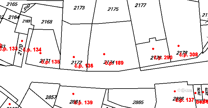 Mimoň I 189, Mimoň na parcele st. 2174 v KÚ Mimoň, Katastrální mapa
