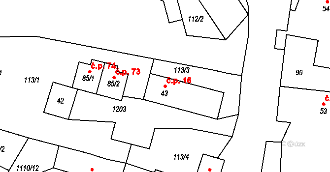 Sukorady 16, Snědovice na parcele st. 43 v KÚ Sukorady, Katastrální mapa