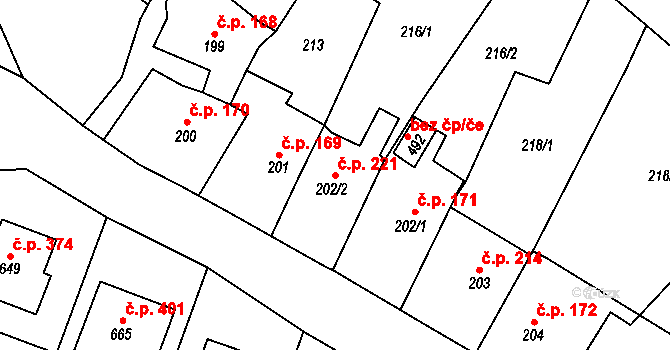 Miletín 221 na parcele st. 202/2 v KÚ Miletín, Katastrální mapa