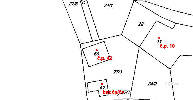 Čábuze 42, Vacov na parcele st. 66 v KÚ Čábuze, Katastrální mapa