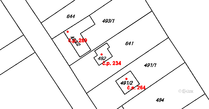 Třebestovice 234 na parcele st. 492 v KÚ Třebestovice, Katastrální mapa