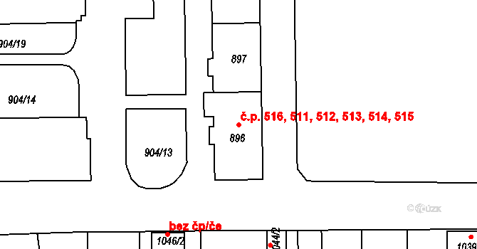 Klášterec nad Ohří 511,512,513,514,515, na parcele st. 896 v KÚ Klášterec nad Ohří, Katastrální mapa