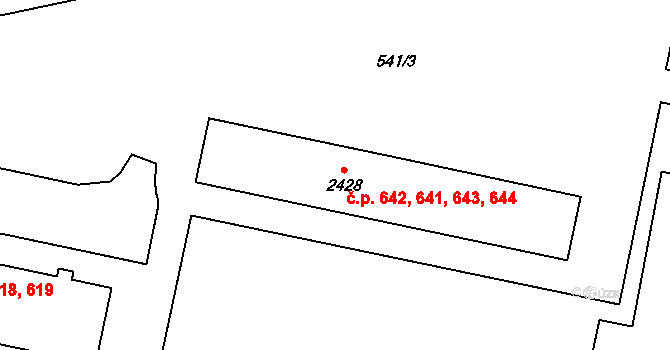 Borovina 641,642,643,644, Třebíč na parcele st. 2428 v KÚ Třebíč, Katastrální mapa