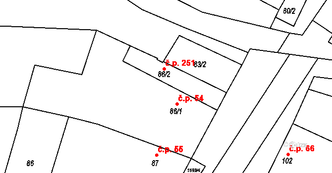 Chornice 251 na parcele st. 86/2 v KÚ Chornice, Katastrální mapa