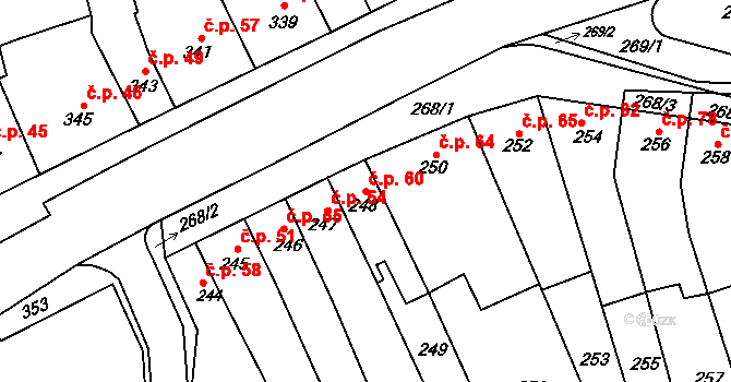 Holásky 60, Brno na parcele st. 248 v KÚ Holásky, Katastrální mapa