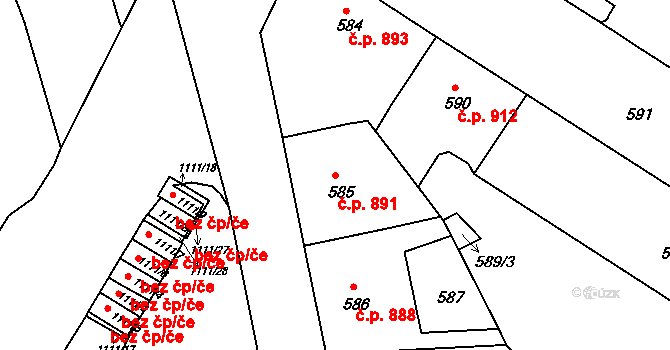 Husovice 891, Brno na parcele st. 585 v KÚ Husovice, Katastrální mapa
