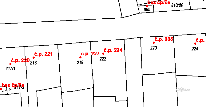 Černčice 234 na parcele st. 222 v KÚ Černčice u Loun, Katastrální mapa