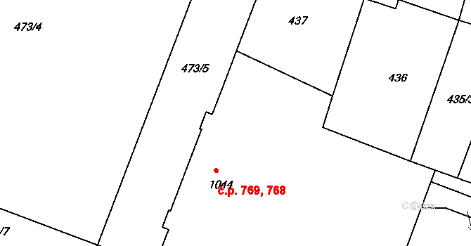 Nový Bydžov 768,769 na parcele st. 1044 v KÚ Nový Bydžov, Katastrální mapa
