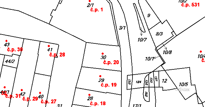 Frýdek 20, Frýdek-Místek na parcele st. 30 v KÚ Frýdek, Katastrální mapa