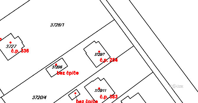 Lískovec 254, Frýdek-Místek na parcele st. 3720/7 v KÚ Lískovec u Frýdku-Místku, Katastrální mapa