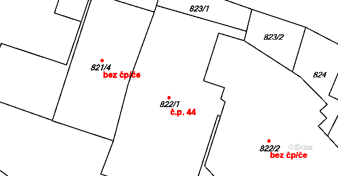Svatava 44 na parcele st. 822/1 v KÚ Svatava, Katastrální mapa