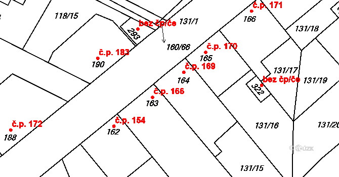 Dobřichov 169 na parcele st. 164 v KÚ Dobřichov, Katastrální mapa