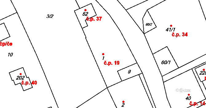 Týřovice 19, Hřebečníky na parcele st. 1 v KÚ Týřovice nad Berounkou, Katastrální mapa