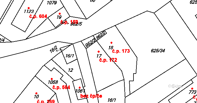 Borohrádek 172 na parcele st. 17 v KÚ Borohrádek, Katastrální mapa