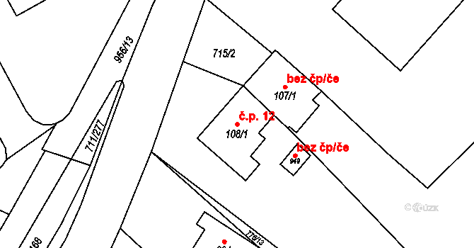 Hrubý Rohozec 12, Turnov na parcele st. 108/1 v KÚ Daliměřice, Katastrální mapa