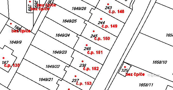 Český Rudolec 151 na parcele st. 246 v KÚ Český Rudolec, Katastrální mapa