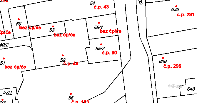 Libuš 60, Praha na parcele st. 55/2 v KÚ Libuš, Katastrální mapa