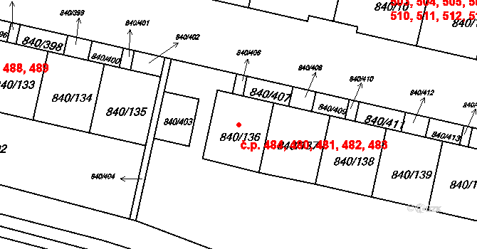 Bohnice 480,481,482,483,484, Praha na parcele st. 840/136 v KÚ Bohnice, Katastrální mapa