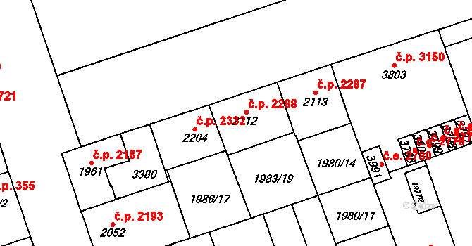 Hodonín 2288 na parcele st. 2112 v KÚ Hodonín, Katastrální mapa