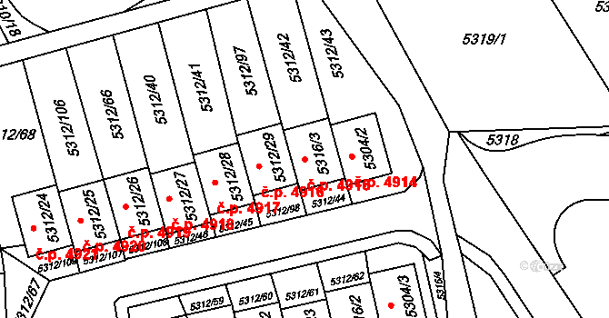 Chomutov 4915 na parcele st. 5316/3 v KÚ Chomutov I, Katastrální mapa