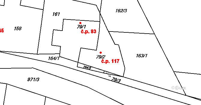 Džbánov 117 na parcele st. 79/2 v KÚ Džbánov u Vysokého Mýta, Katastrální mapa