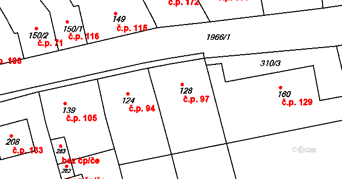 Čechyně 97, Rousínov na parcele st. 128 v KÚ Čechyně, Katastrální mapa