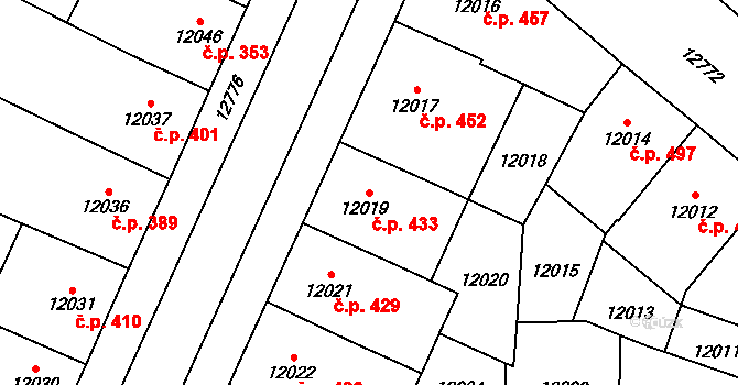 Severní Předměstí 433, Plzeň na parcele st. 12019 v KÚ Plzeň, Katastrální mapa