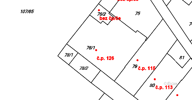 Velké Chvalovice 126, Pečky na parcele st. 76/1 v KÚ Velké Chvalovice, Katastrální mapa