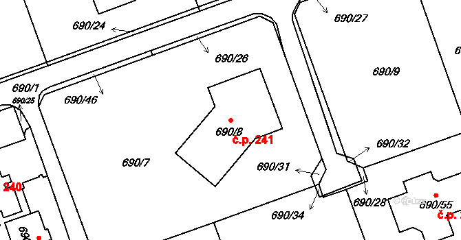 Březenec 241, Jirkov na parcele st. 690/8 v KÚ Březenec, Katastrální mapa