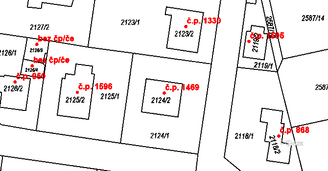 Kyje 1469, Praha 13 na parcele st. 2124/2 v KÚ Kyje, Katastrální mapa