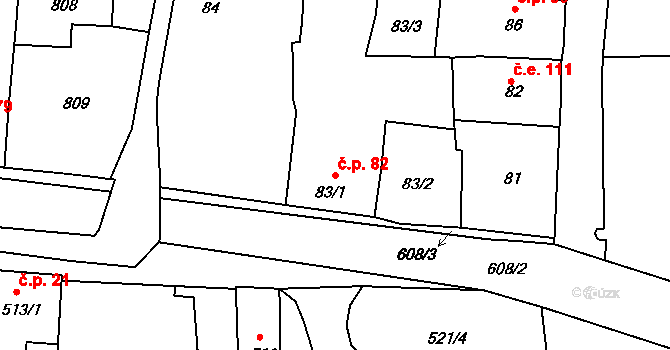 Šluknov 82 na parcele st. 83/1 v KÚ Šluknov, Katastrální mapa