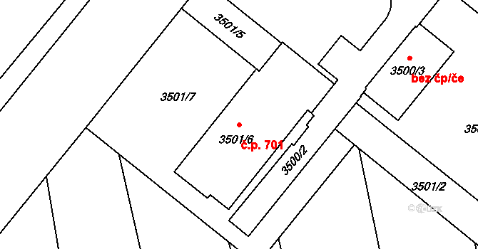 Vyškov-Předměstí 701, Vyškov na parcele st. 3501/6 v KÚ Vyškov, Katastrální mapa