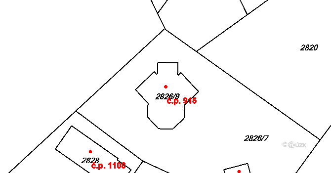 Dobřichovice 915 na parcele st. 2826/9 v KÚ Dobřichovice, Katastrální mapa