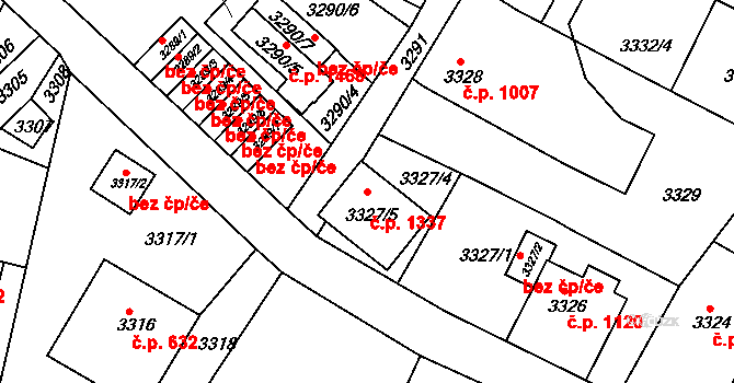 Smržovka 1337 na parcele st. 3327/5 v KÚ Smržovka, Katastrální mapa
