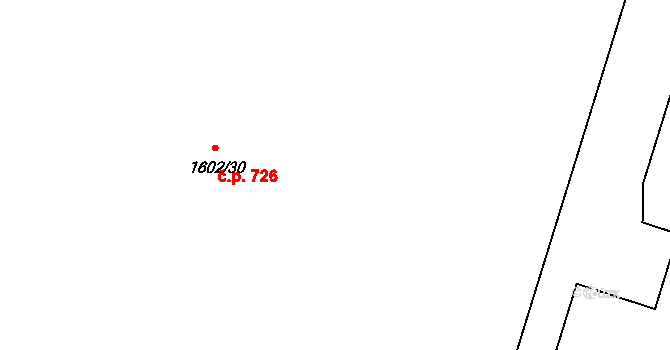 Hrádek nad Nisou 726 na parcele st. 1602/30 v KÚ Hrádek nad Nisou, Katastrální mapa