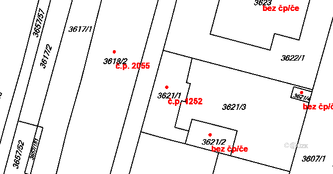 Děčín V-Rozbělesy 1252, Děčín na parcele st. 3621/1 v KÚ Podmokly, Katastrální mapa