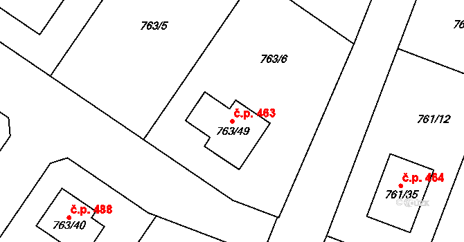 Kostomlaty nad Labem 463 na parcele st. 763/49 v KÚ Kostomlaty nad Labem, Katastrální mapa