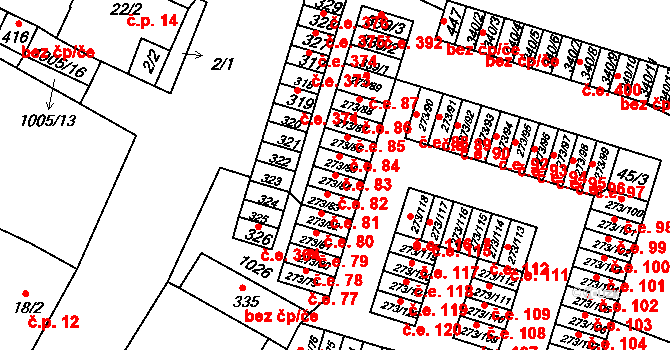 Obrnice 82 na parcele st. 273/84 v KÚ Obrnice, Katastrální mapa