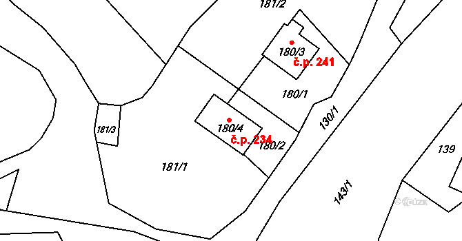 Choryně 234 na parcele st. 180/4 v KÚ Choryně, Katastrální mapa