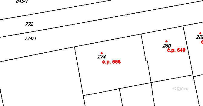 Karlín 658, Praha na parcele st. 274 v KÚ Karlín, Katastrální mapa