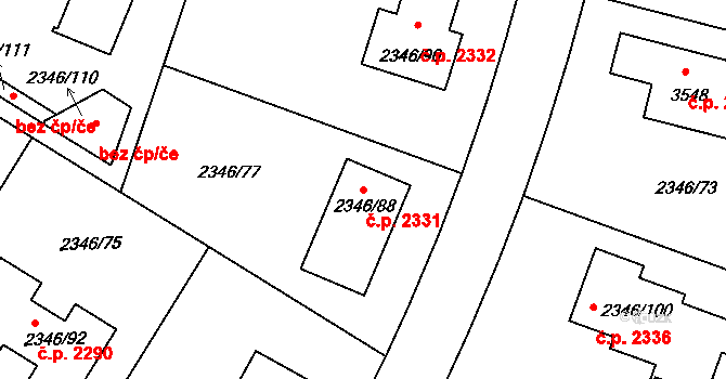Pelhřimov 2331 na parcele st. 2346/88 v KÚ Pelhřimov, Katastrální mapa