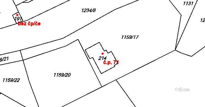 Velká 71, Kamýk nad Vltavou na parcele st. 214 v KÚ Velká nad Vltavou, Katastrální mapa