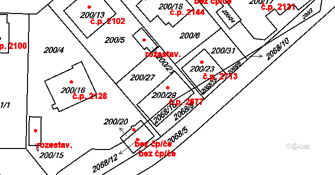 České Budějovice 2 2677, České Budějovice na parcele st. 200/29 v KÚ Haklovy Dvory, Katastrální mapa