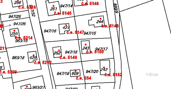 Kozojedy 5150 na parcele st. 243 v KÚ Kozojedy u Kostelce nad Černými Lesy, Katastrální mapa