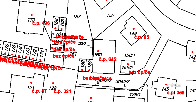 Jaktař 642, Opava na parcele st. 158/1 v KÚ Jaktař, Katastrální mapa